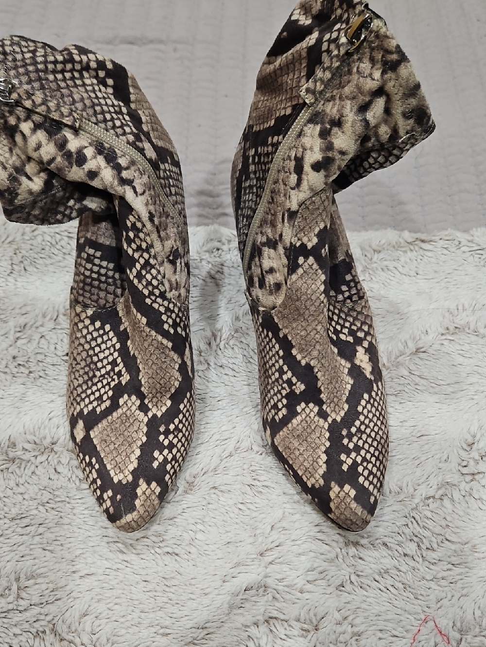 Steve Madden Snake-Print Ankle Boots in Beige and Black